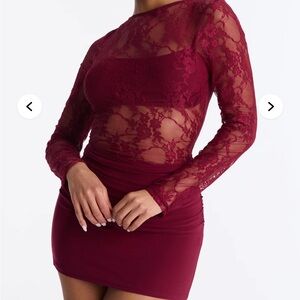 Fashion Nova Burgundy Lace Dress